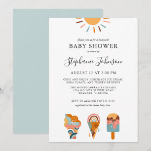 Invitación Boho Ice Cream Backyard Baby Shower
