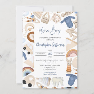 Invitación Boho incrimina la ropa de bebé y los juguetes neut