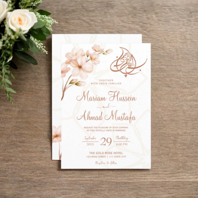 Invitación Boho islámico moderno Terracotta Floral Nikah Wali (Modern Islamic Boho Terracotta Floral Nikah Walima Invitation)