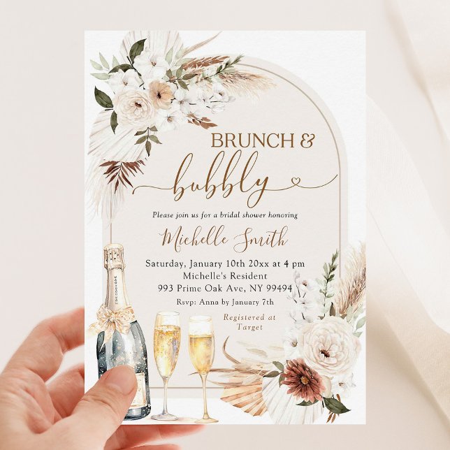Invitación Boho Ivory Beige Floral Wine Bridal Shower (Subido por el creador)