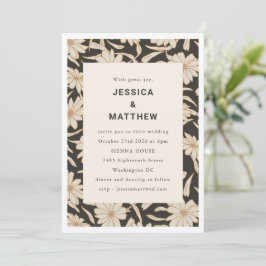Invitación Boho Ivory y Black Floral Moderno Boda único