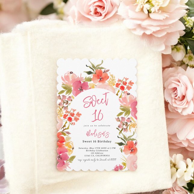Invitación Boho jardín floral acuarela arco dulce 16 (Boho garden floral watercolor arch Sweet 16 Invitation)