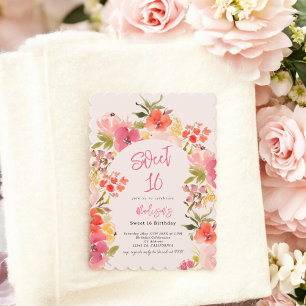 Invitación Boho jardín floral color de agua arco rosa dulce 1