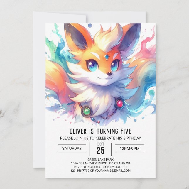 Invitación Boho Joyful Fox Birthday (Anverso)