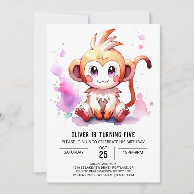 Invitación Boho Joyful Monkey Cumpleaños (Anverso)