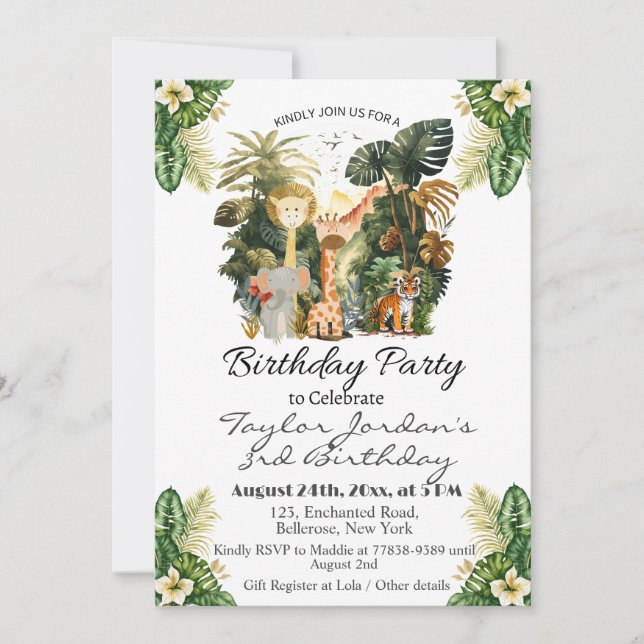 Invitación Boho Jungle Animals Fiesta de cumpleaños (Anverso)