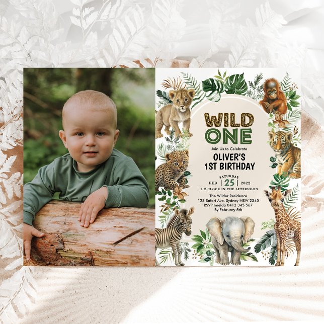 Invitación Boho Jungle Animals Wild One 1er cumpleaños Foto (Subido por el creador)