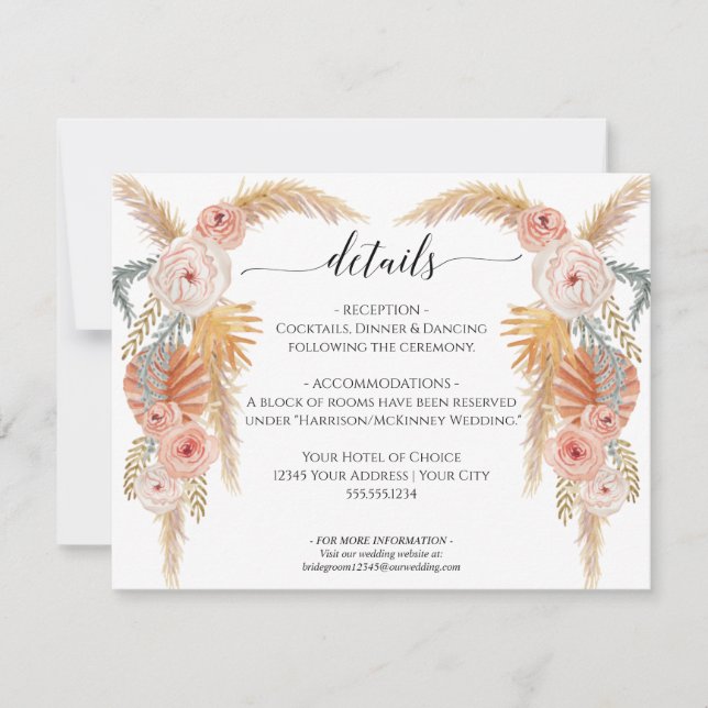 Invitación Boho Jungle Pampas Floral de hierba y Boda de foll (Anverso)