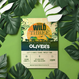 Invitación Boho Jungle Safari Animales jóvenes salvajes y 3 c