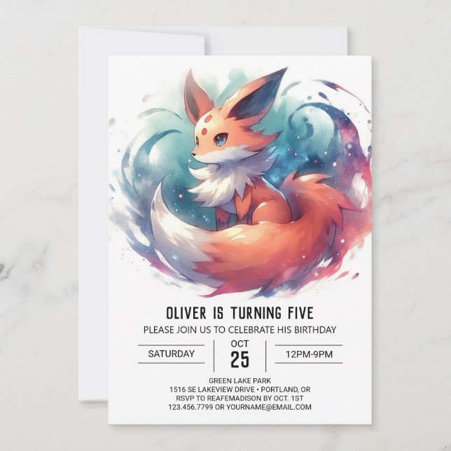 Invitación Boho Kids Fox Birthday (Anverso)