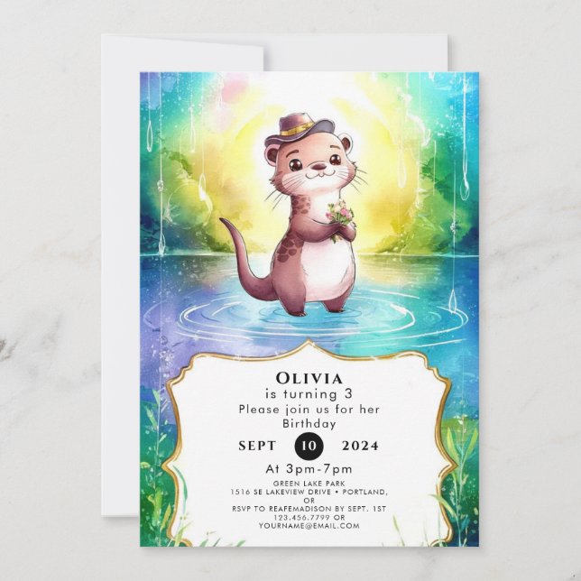 Invitación Boho Kids Otter Cumpleaños (Anverso)