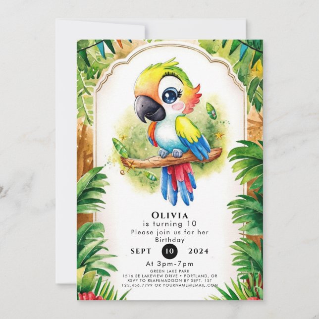Invitación Boho Kids Parrot Cumpleaños (Anverso)