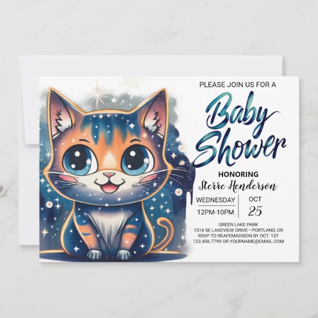 Invitación Boho Kitten Editable Baby Shower (Anverso)