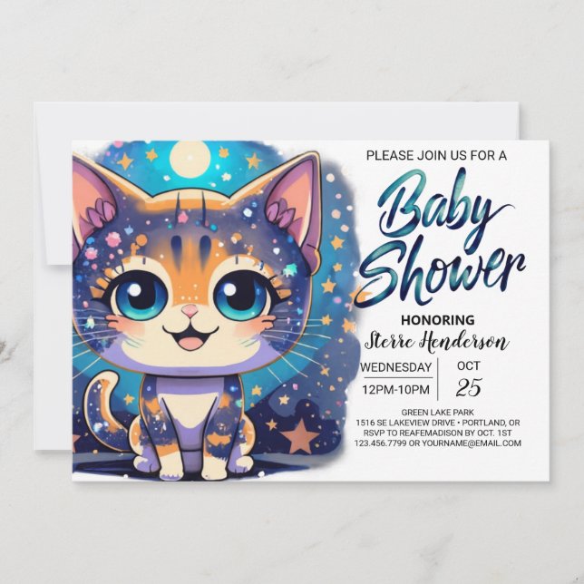 Invitación Boho Kitten Online Boy Baby Shower (Anverso)