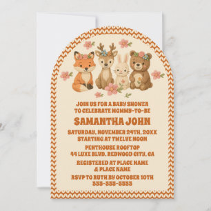 Invitación Boho Knitt Floral Woodland Animals Baby Shower