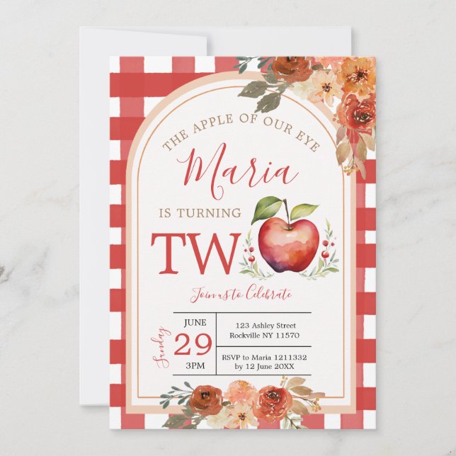 Invitación Boho La manzana de nuestro ojo se cumple dos años (Anverso)