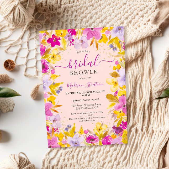 Invitación Boho lavanda púrpura moderna ducha de novia floral (Boho modern purple lavender floral bridal shower invitation)