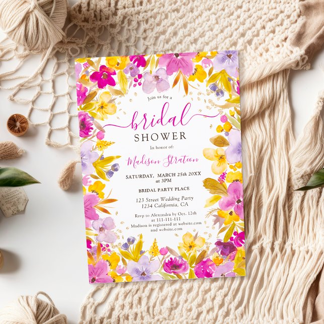 Invitación Boho lavanda púrpura moderna ducha de novia floral (Boho modern purple lavender floral bridal shower invitation)