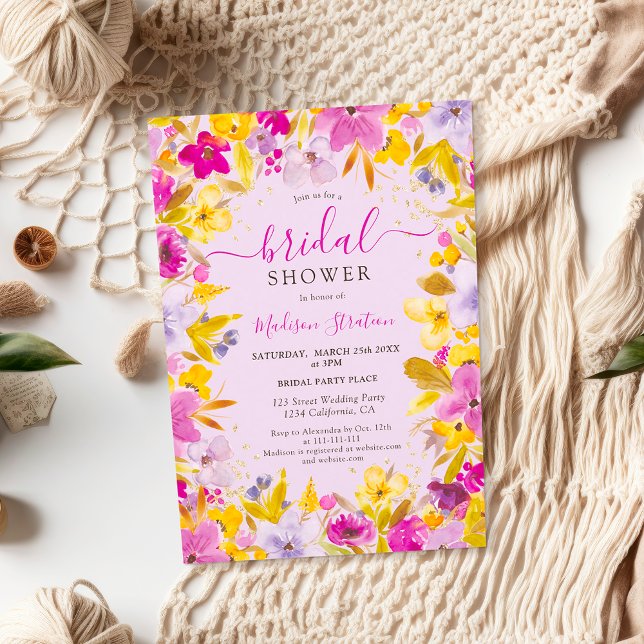 Invitación Boho lavanda púrpura moderna ducha de novia floral (Boho modern purple lavender floral bridal shower invitation on lavender)