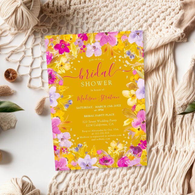 Invitación Boho lavanda púrpura moderna ducha de novia floral (Boho modern purple lavender floral bridal shower invitation)