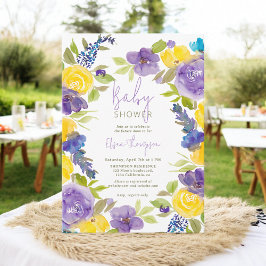 Invitación Boho lavender ducha de bebé florida amarilla