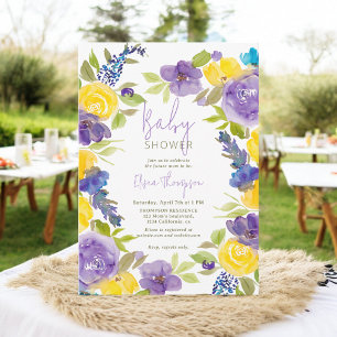 Invitación Boho lavender ducha de bebé florida amarilla