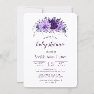 Invitación Boho Lavender Floral Plum Purple Baby Shower