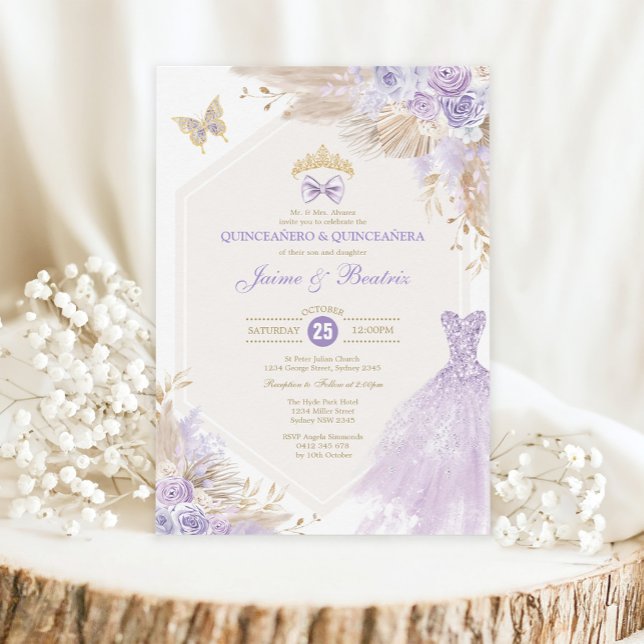 Invitación Boho Lavender Floral Twins Boy Chica Quinceañera (Subido por el creador)