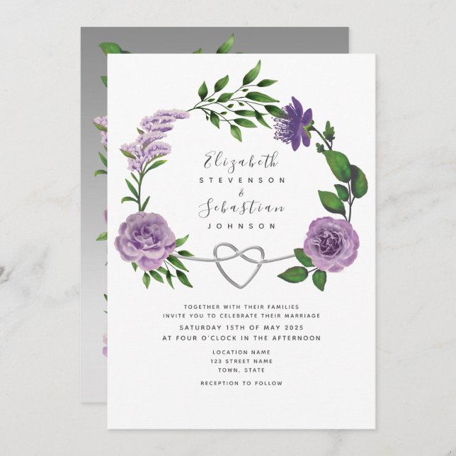 Invitación Boho Lavender Purple Boda (Anverso / Reverso)