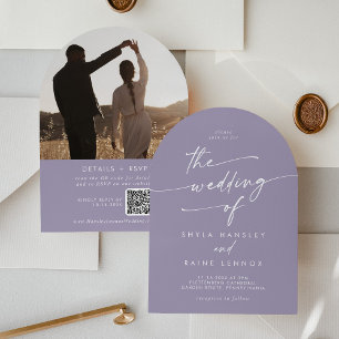 Invitación Boho Lavender Purple Photo QR Code Arch Boda
