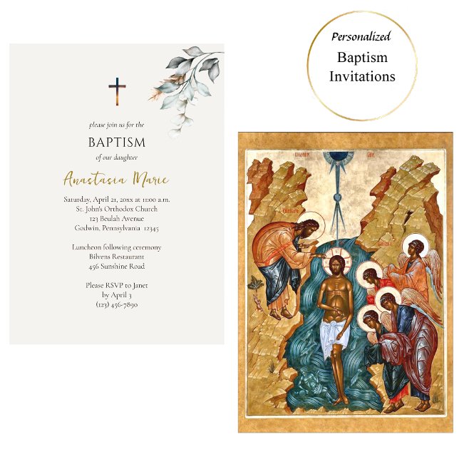 Invitación Boho Leaves Orthodox Christian Baptism (Subido por el creador)