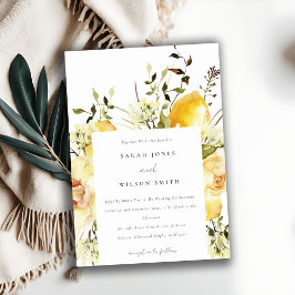 Invitación Boho Lemon Yellow Watercolor Floral Boda
