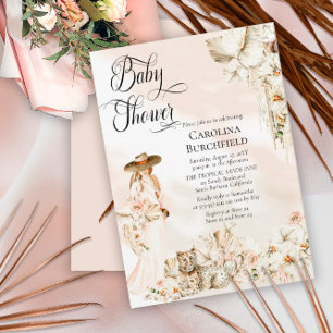 Invitación Boho Leopard Lady Tropical Floral Chica Baby Showe