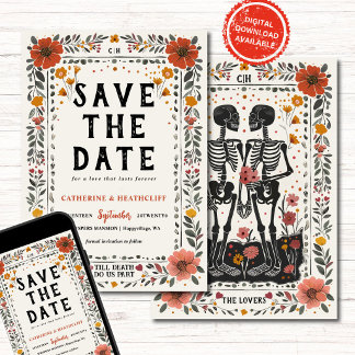 Invitación Boho Letterpress Skeleton save the date 