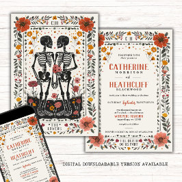 Invitación Boho Letterpress Style Skeleton Tarot Boda