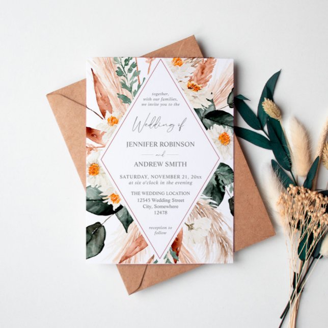 Invitación Boho LG Text Boho Copper Pampas Boda floral 3 (Subido por el creador)