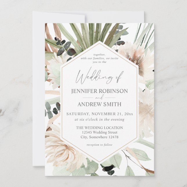 Invitación Boho LG Textos Eucalyptus Palm Leaf Boda Floral 2 (Anverso)