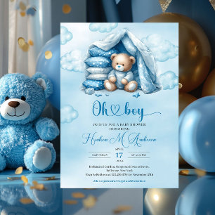 Invitación Boho lindo acuarela marrón oso de peluche en una t
