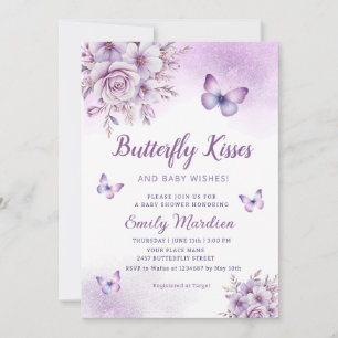 Invitación Boho lindo Chica Morple Floral Mariposa Baby Showe