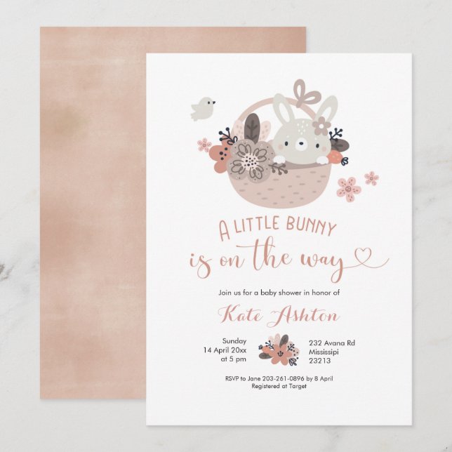Invitación Boho Little Bunny está en camino a Baby Shower (Anverso / Reverso)