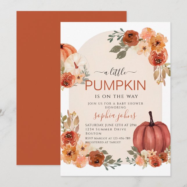 Invitación Boho Little Calabaza cae Baby Shower (Anverso / Reverso)