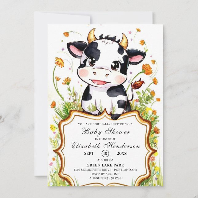 Invitación Boho Little Colorous Cow Baby Shower (Anverso)