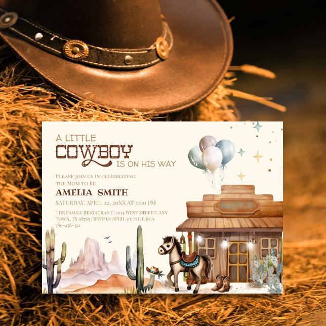 Invitación Boho Little Cowboy Western Baby Shower Desert (Subido por el creador)