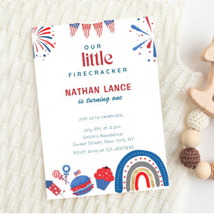 Invitación Boho Little Firecracker el 4 de julio