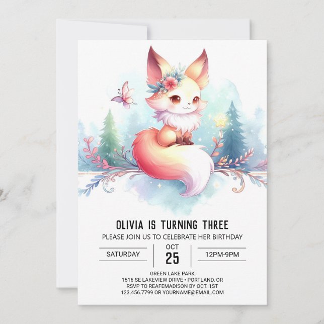Invitación Boho Little Fox Birday digital (Anverso)
