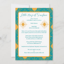 Invitación Boho Little Ray de Sunshine Turquoise Baby Shower