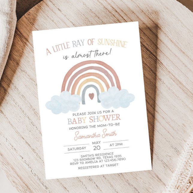 Invitación Boho Little Ray of Sunshine Baby Shower (Little Ray of Sunshine Boho Baby Shower Invitation)