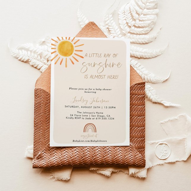 Invitación Boho Little Ray of Sunshine Rainbow Baby Shower (Subido por el creador)
