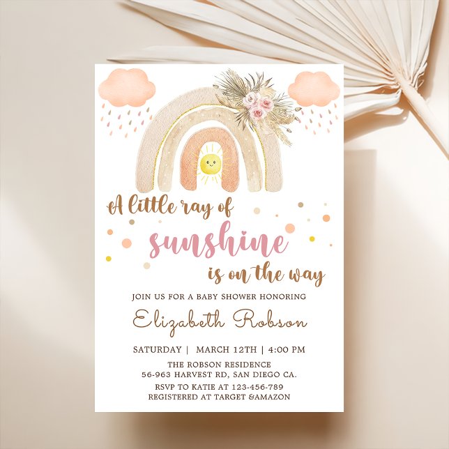 Invitación Boho Little Ray of Sunshine Rainbow Baby Shower (Subido por el creador)