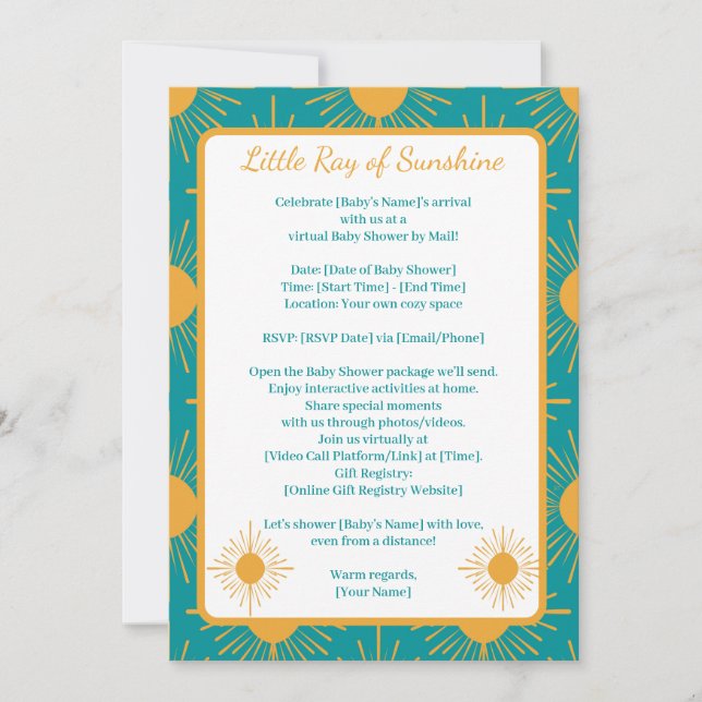 Invitación Boho Little Ray Sun Turquoise Shower By Distance (Anverso)